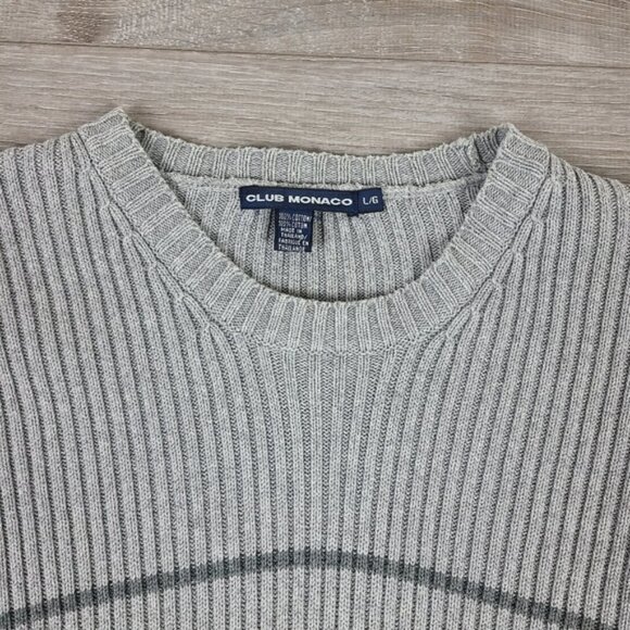 Club Monaco Gray Striped Ribbed Knit Crewneck Sweater Large - Picture 3 of 16